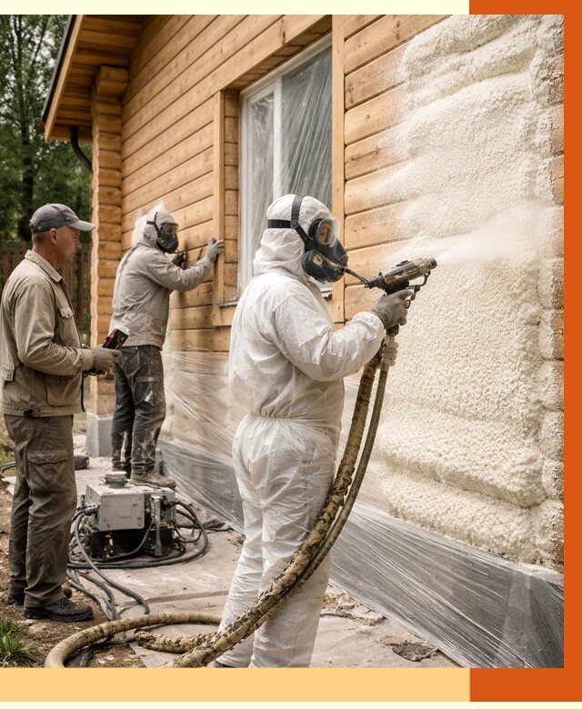 Утепление дома из бруса ППУ в Дивногорске от 3892 руб/м2 под ключ | ТепломастерДвн