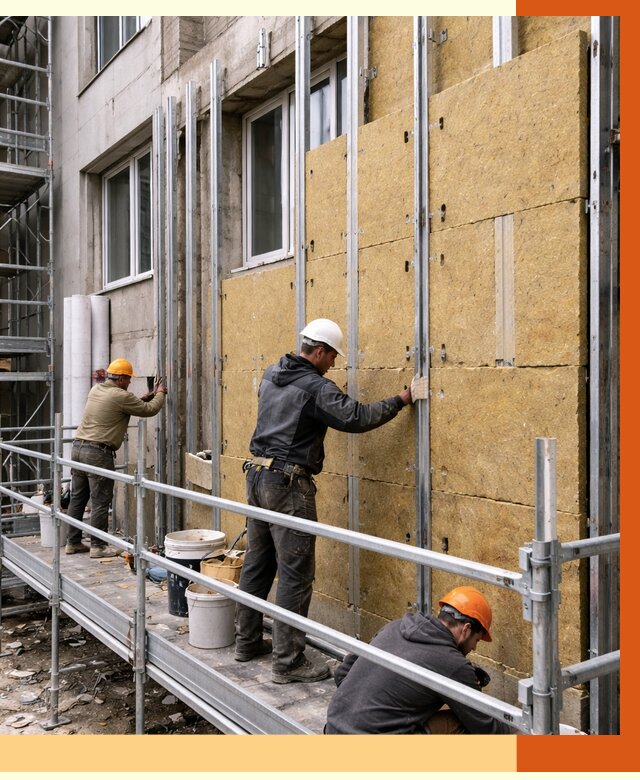 Утепление вентилируемого фасада в Дивногорске от 5662 руб/м2 — монтаж и утепление вентфасад | ТепломастерДвн